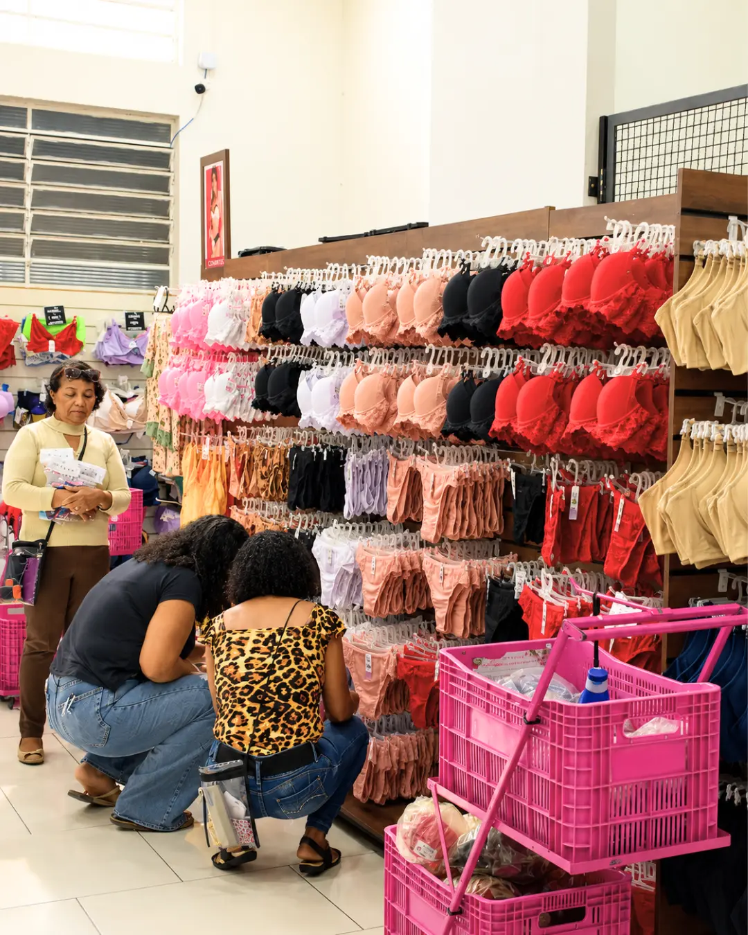 Peças de lingerie organizadas por cor